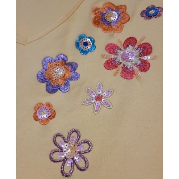 Quacker Factory Womens Beaded Embroidered Floral Blouse Yellow XL - Picture 3 of 5